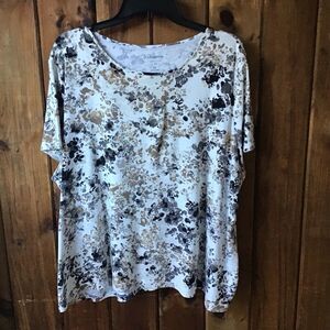 Croft & Barrow Classic Tee 3X Black White Abstract Floral Tagless 100% Cotton